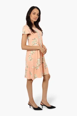 International INC Company Floral Scoop Neck Day Dress - Peach