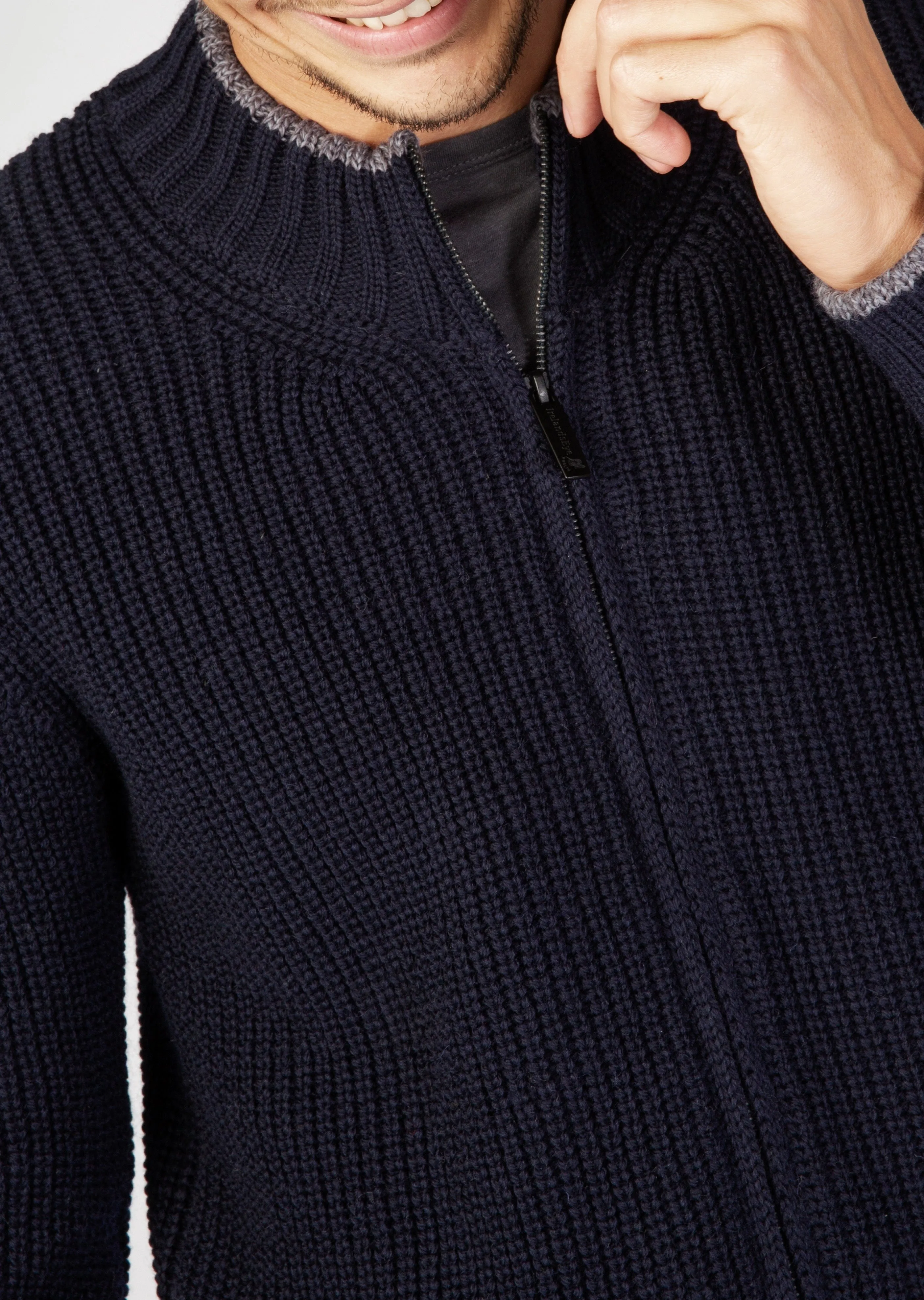 IrelandsEye Zipped Ribbed Cardigan | Navy