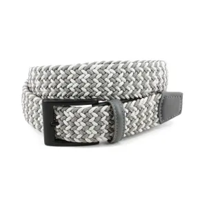 Italian Chevron Braided Stretch Cotton Elastic Belt in Multi Grey by Torino Leather