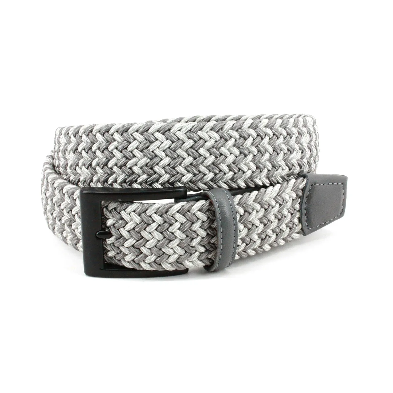 Italian Chevron Braided Stretch Cotton Elastic Belt in Multi Grey by Torino Leather