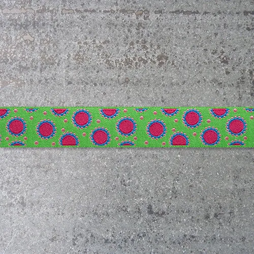 Jane Sassaman Ribbon : Dotty Dots - Green / Hot Pink