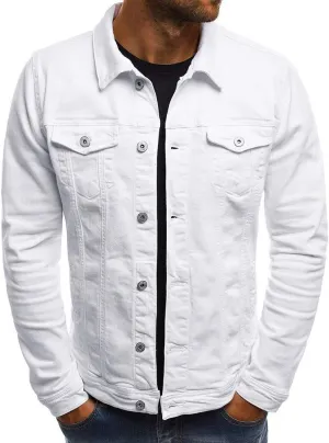 Jean Jacket Men, Casual Fashion Slim Fit Denim Shirt Trucker Jacket Comfortable Solid Everyday Cargo Denim Jackets