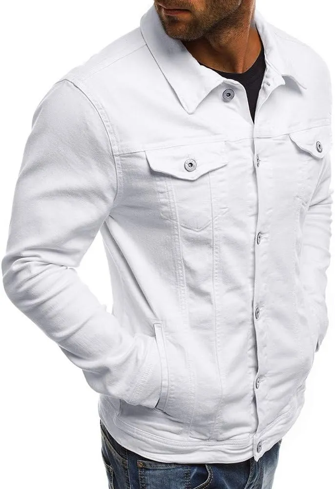 Jean Jacket Men, Casual Fashion Slim Fit Denim Shirt Trucker Jacket Comfortable Solid Everyday Cargo Denim Jackets