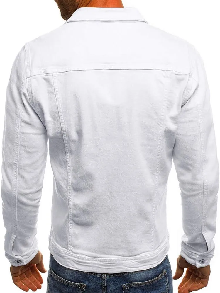 Jean Jacket Men, Casual Fashion Slim Fit Denim Shirt Trucker Jacket Comfortable Solid Everyday Cargo Denim Jackets