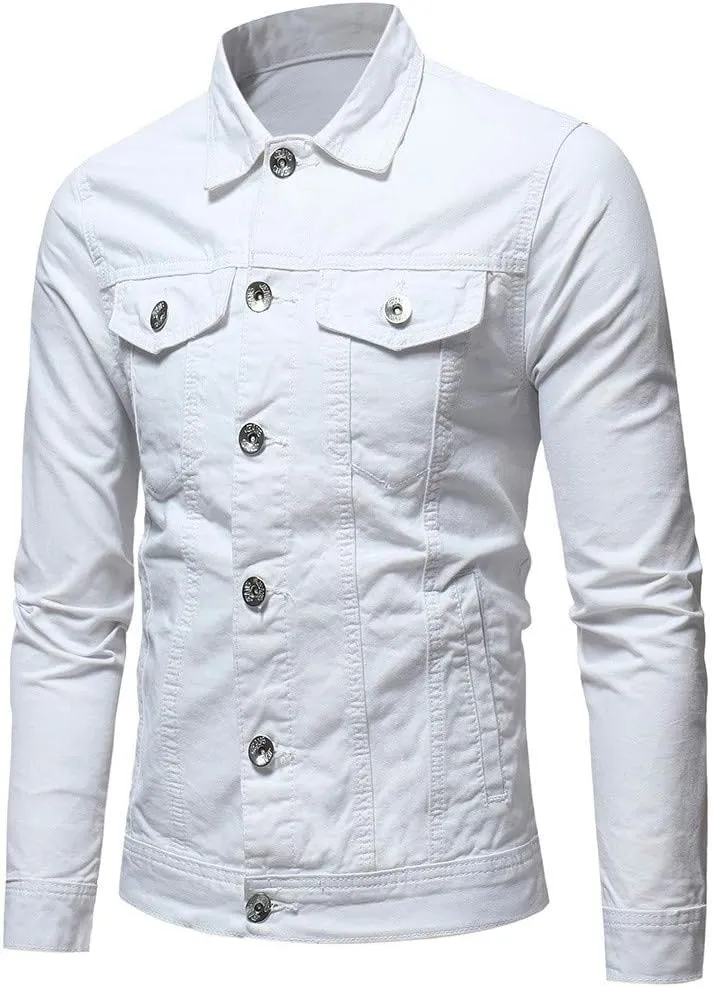Jean Jacket Men, Casual Fashion Slim Fit Denim Shirt Trucker Jacket Comfortable Solid Everyday Cargo Denim Jackets