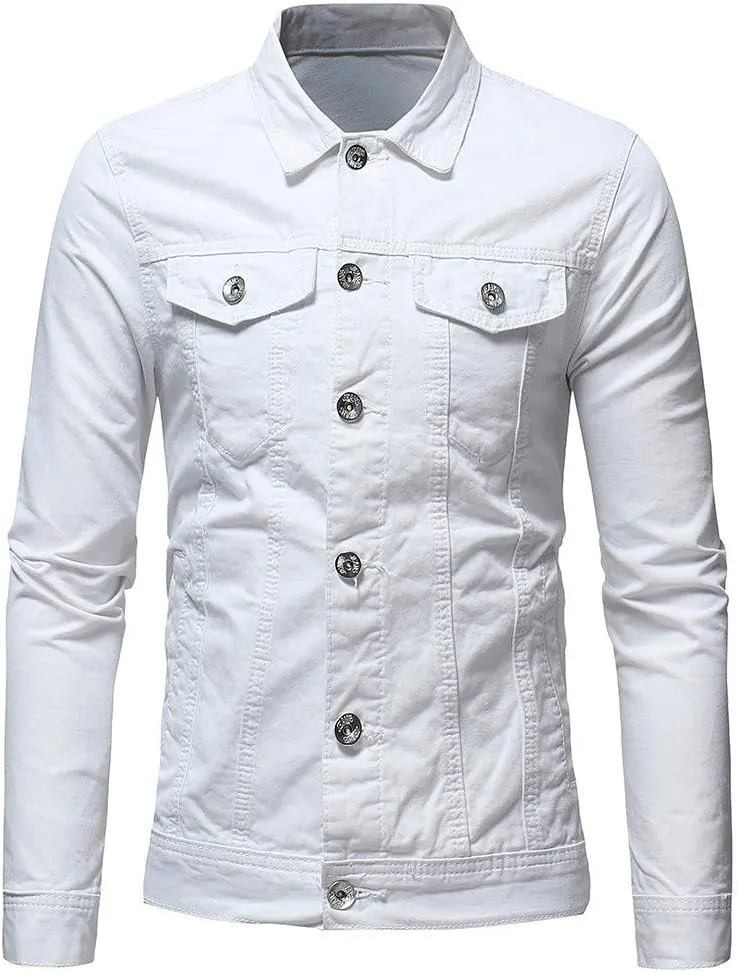 Jean Jacket Men, Casual Fashion Slim Fit Denim Shirt Trucker Jacket Comfortable Solid Everyday Cargo Denim Jackets