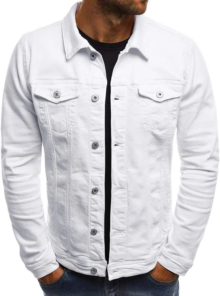 Jean Jacket Men, Casual Fashion Slim Fit Denim Shirt Trucker Jacket Comfortable Solid Everyday Cargo Denim Jackets