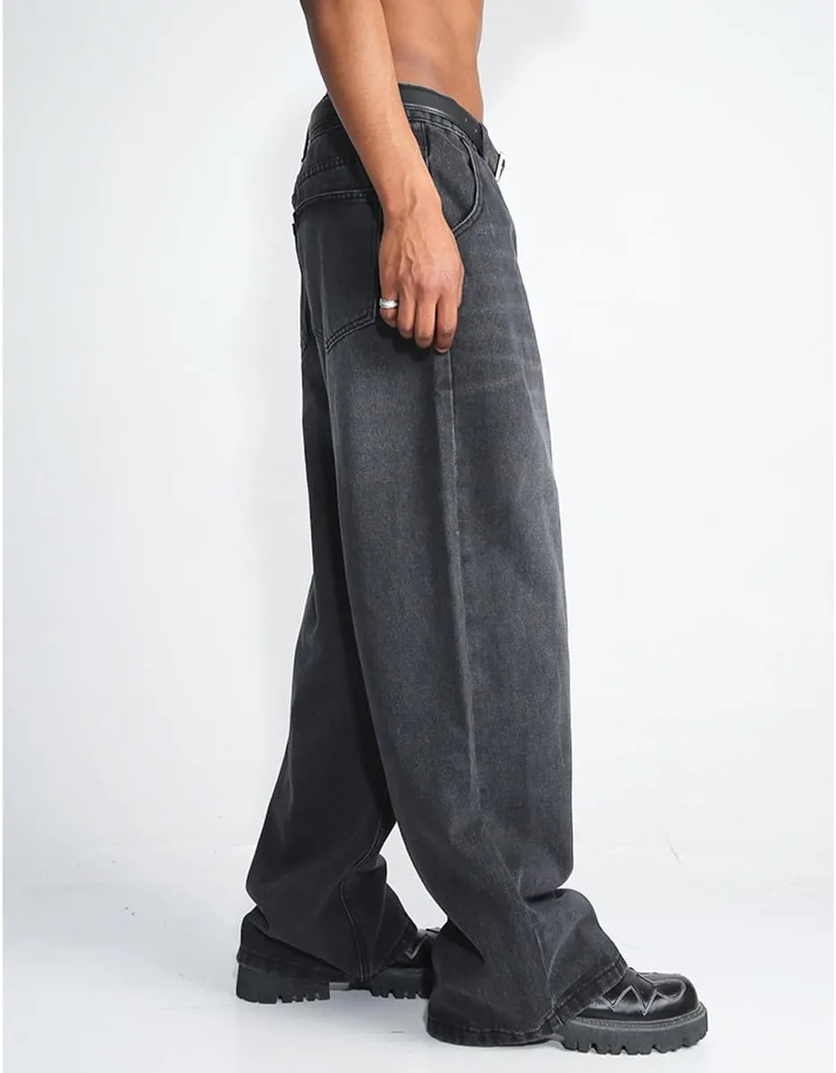 Jeans for Men Casual Relaxed Fit Stretch Washed Zipper Straight Fit Wide Leg Jeans