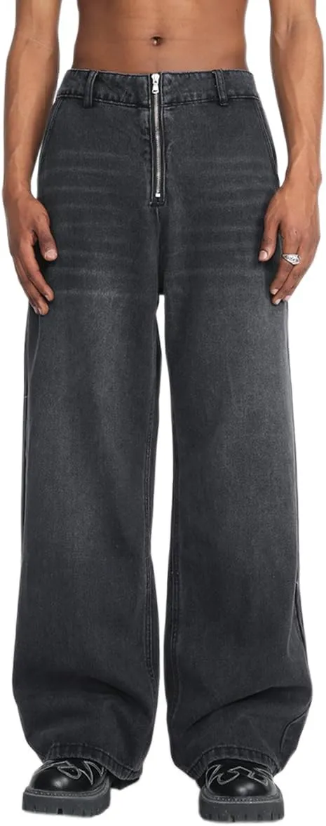 Jeans for Men Casual Relaxed Fit Stretch Washed Zipper Straight Fit Wide Leg Jeans