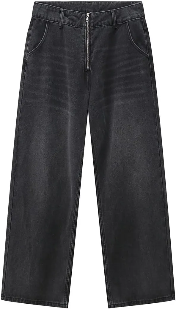 Jeans for Men Casual Relaxed Fit Stretch Washed Zipper Straight Fit Wide Leg Jeans