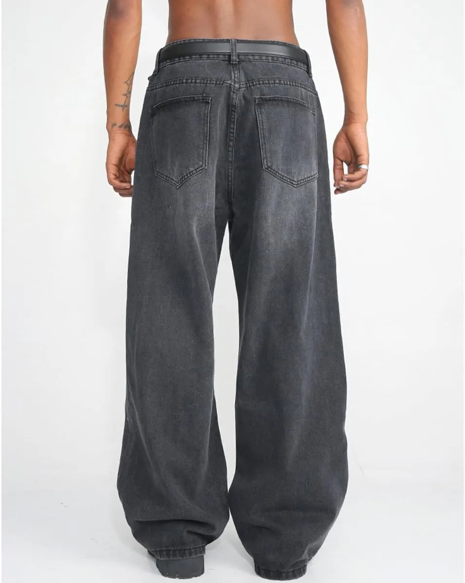Jeans for Men Casual Relaxed Fit Stretch Washed Zipper Straight Fit Wide Leg Jeans