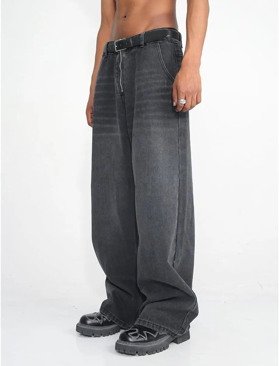 Jeans for Men Casual Relaxed Fit Stretch Washed Zipper Straight Fit Wide Leg Jeans