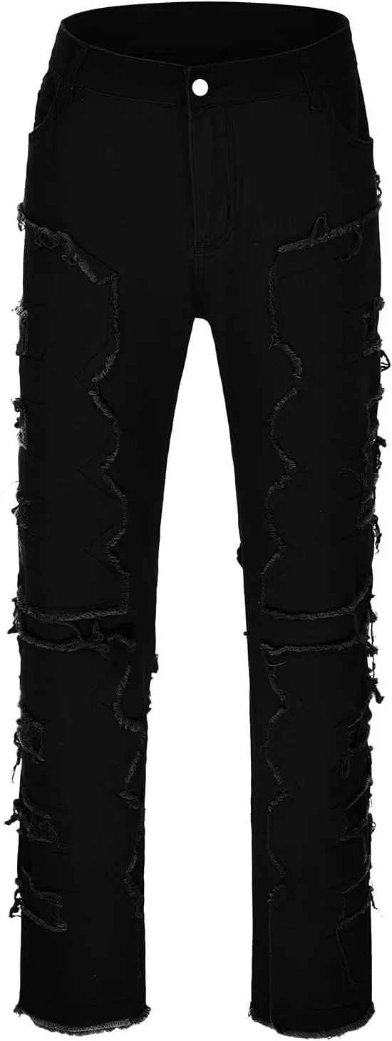 Jeans for Men Men's Y2K Ripped Distressed Destroyed Straight Fit Washed Denim Jeans