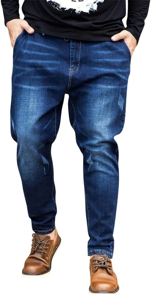 Jeans for Men Relaxed Fit,Loose Fit Blue Straight Leg Stretch Relaxed Tapered Jeans Denim Pants Plus Size