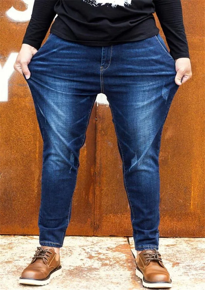 Jeans for Men Relaxed Fit,Loose Fit Blue Straight Leg Stretch Relaxed Tapered Jeans Denim Pants Plus Size
