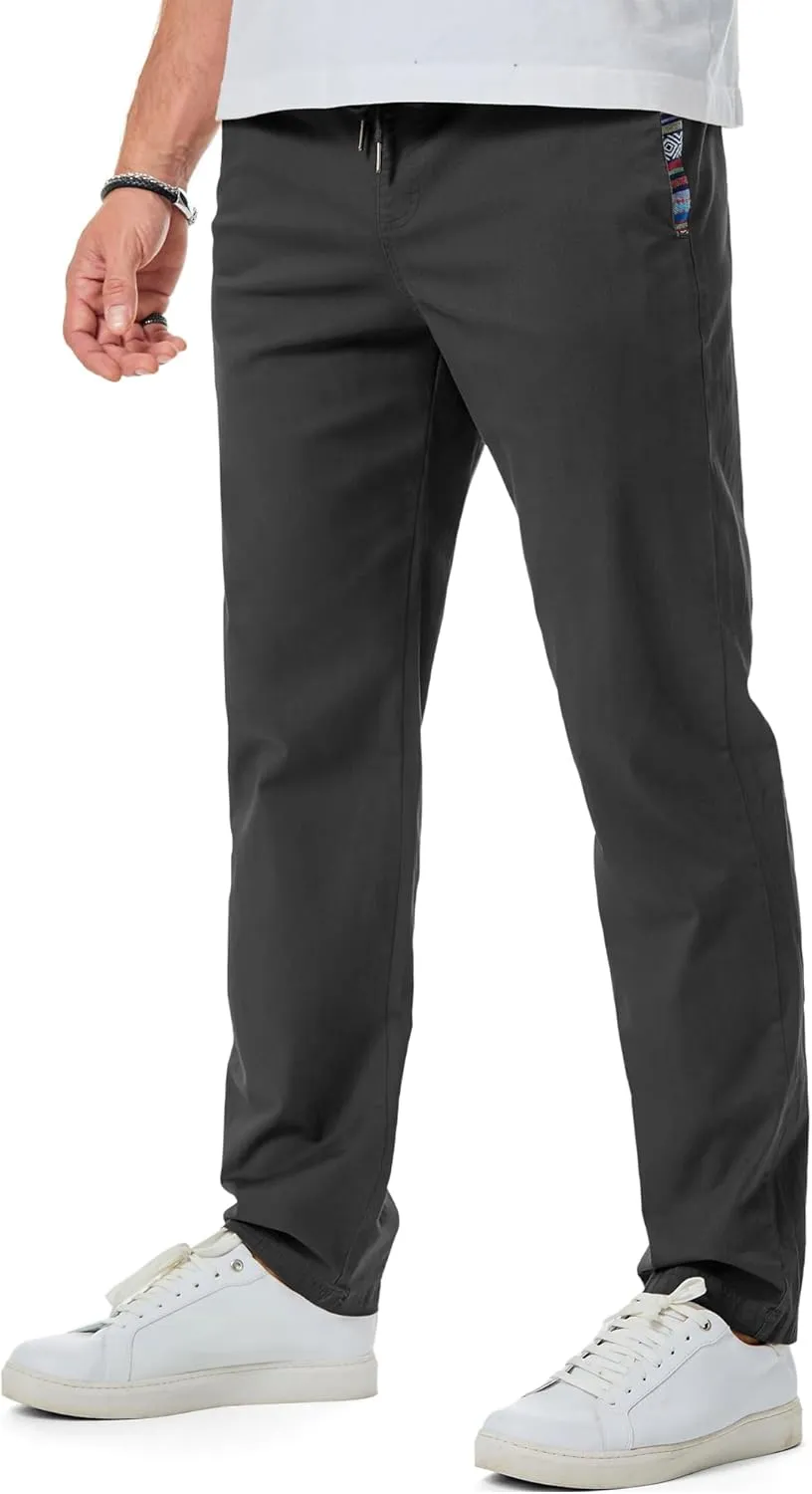 JMIERR Men's Casual Pants Cotton Twill Drawstring Elastic Waist Chino Pants with Pockets
