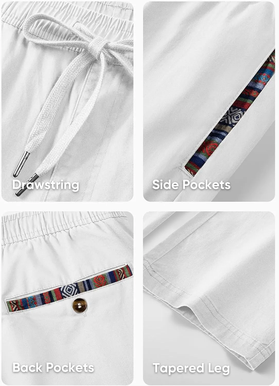 JMIERR Men's Casual Pants Cotton Twill Drawstring Elastic Waist Chino Pants with Pockets