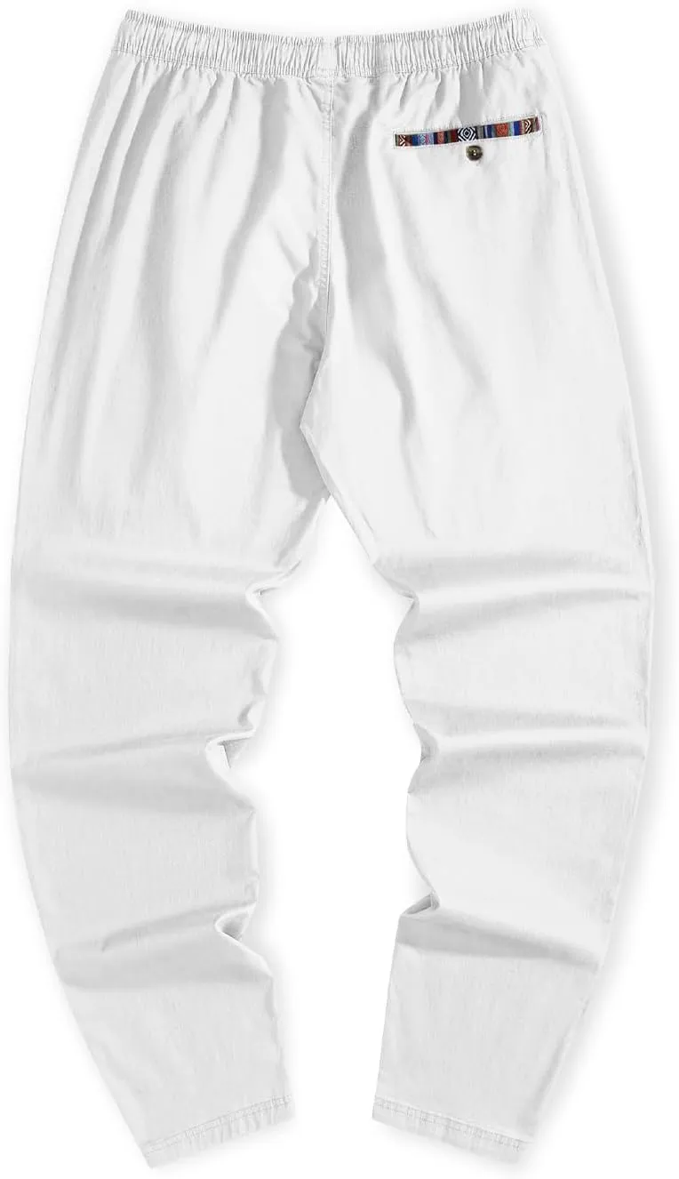 JMIERR Men's Casual Pants Cotton Twill Drawstring Elastic Waist Chino Pants with Pockets