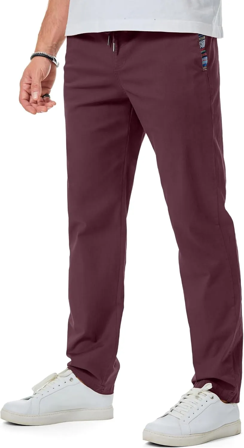 JMIERR Men's Casual Pants Cotton Twill Drawstring Elastic Waist Chino Pants with Pockets