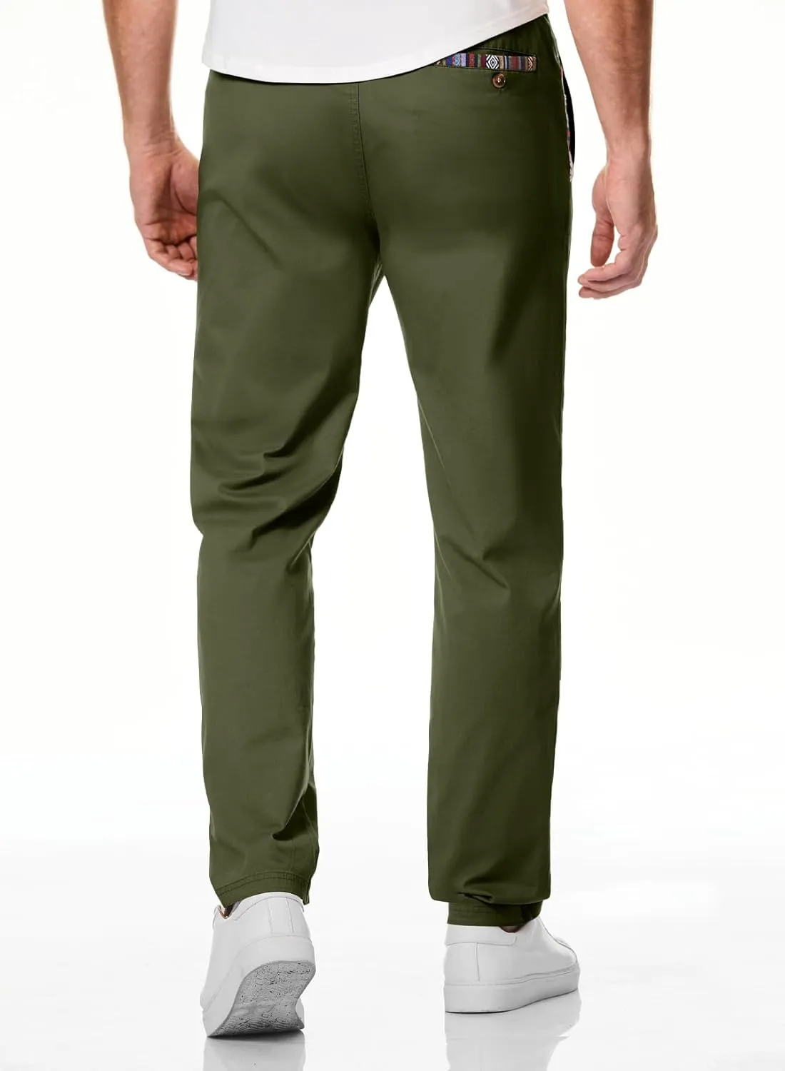 JMIERR Men's Casual Pants Cotton Twill Drawstring Elastic Waist Chino Pants with Pockets