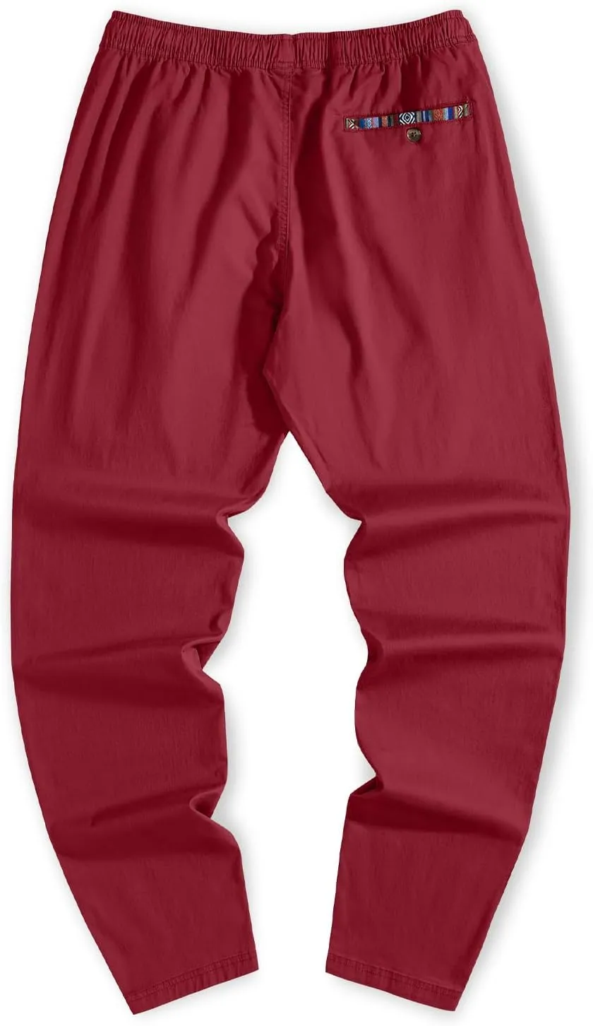 JMIERR Men's Casual Pants Cotton Twill Drawstring Elastic Waist Chino Pants with Pockets