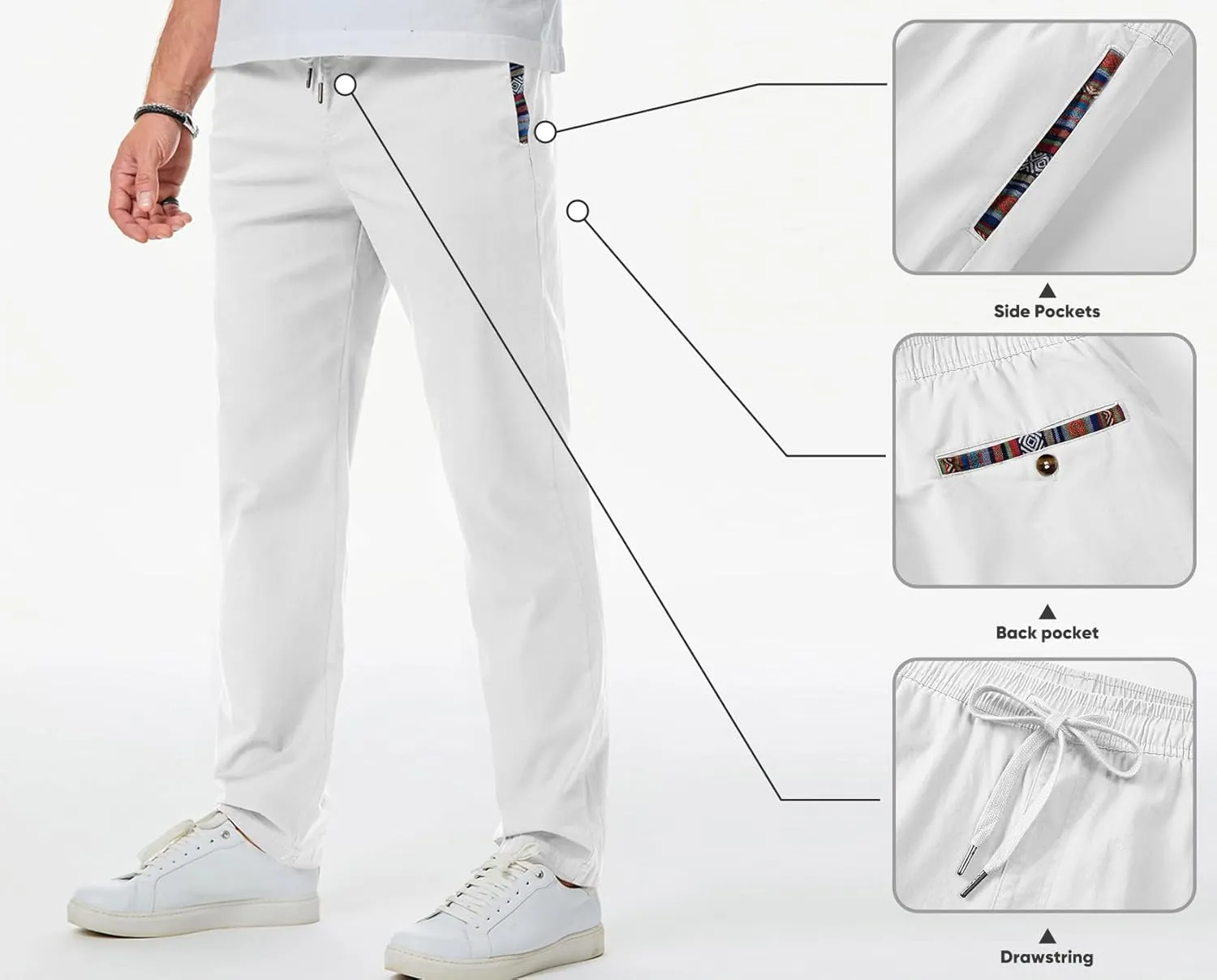 JMIERR Men's Casual Pants Cotton Twill Drawstring Elastic Waist Chino Pants with Pockets