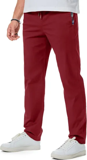 JMIERR Men's Casual Pants Cotton Twill Drawstring Elastic Waist Chino Pants with Pockets