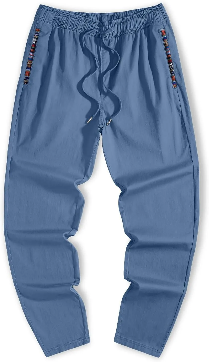 JMIERR Men's Casual Pants Cotton Twill Drawstring Elastic Waist Chino Pants with Pockets
