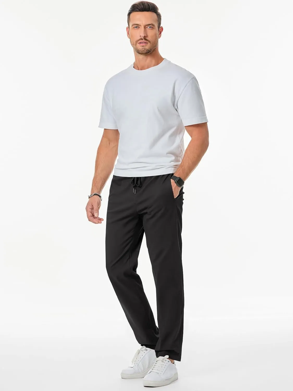 JMIERR Men's Casual Pants Cotton Twill Drawstring Elastic Waist Chino Pants with Pockets