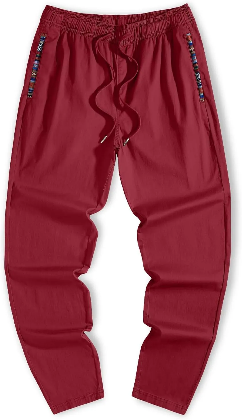 JMIERR Men's Casual Pants Cotton Twill Drawstring Elastic Waist Chino Pants with Pockets