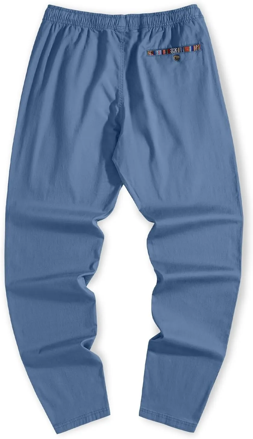 JMIERR Men's Casual Pants Cotton Twill Drawstring Elastic Waist Chino Pants with Pockets