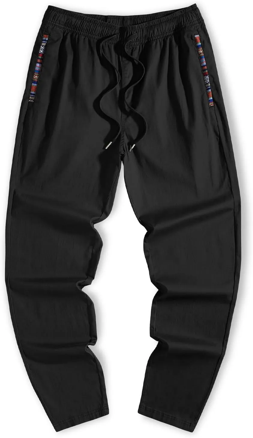JMIERR Men's Casual Pants Cotton Twill Drawstring Elastic Waist Chino Pants with Pockets