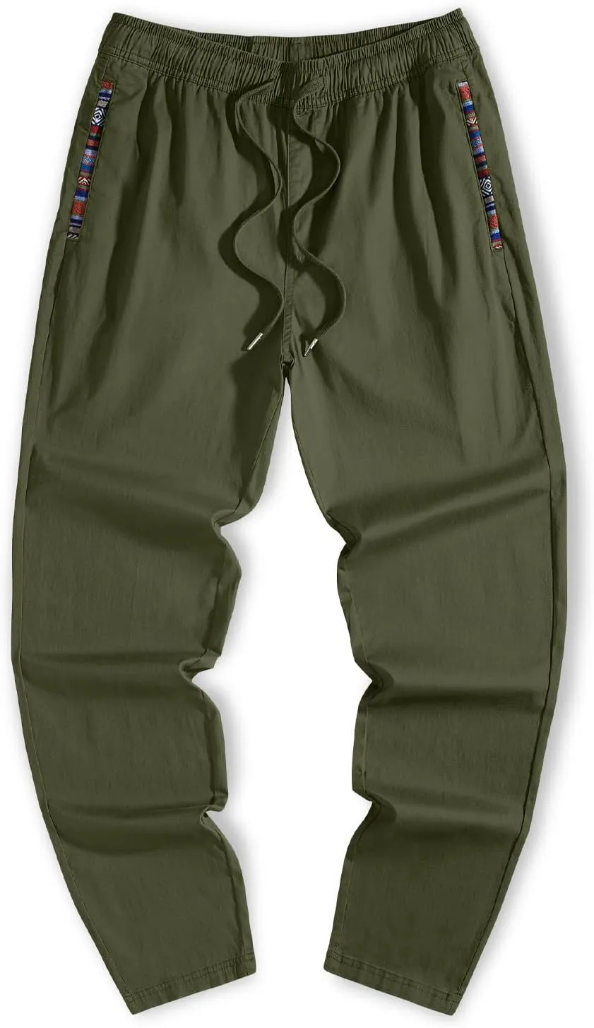 JMIERR Men's Casual Pants Cotton Twill Drawstring Elastic Waist Chino Pants with Pockets