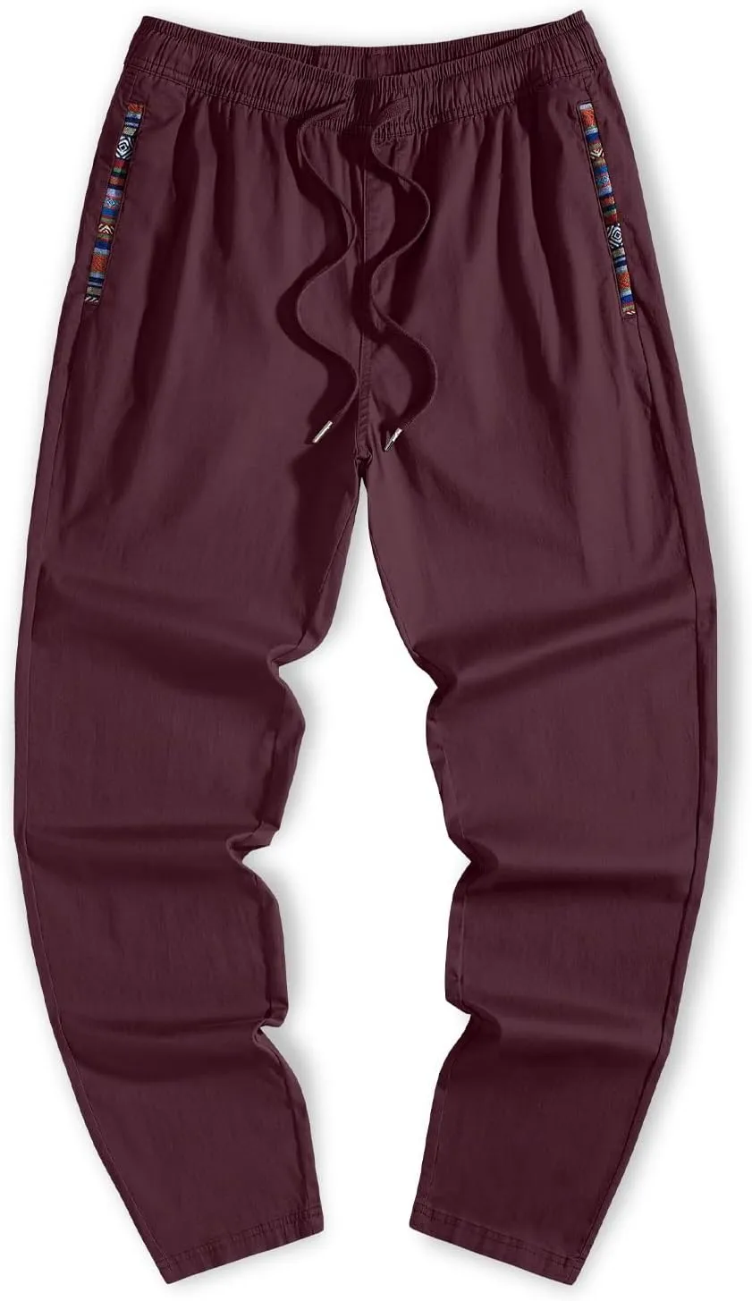JMIERR Men's Casual Pants Cotton Twill Drawstring Elastic Waist Chino Pants with Pockets