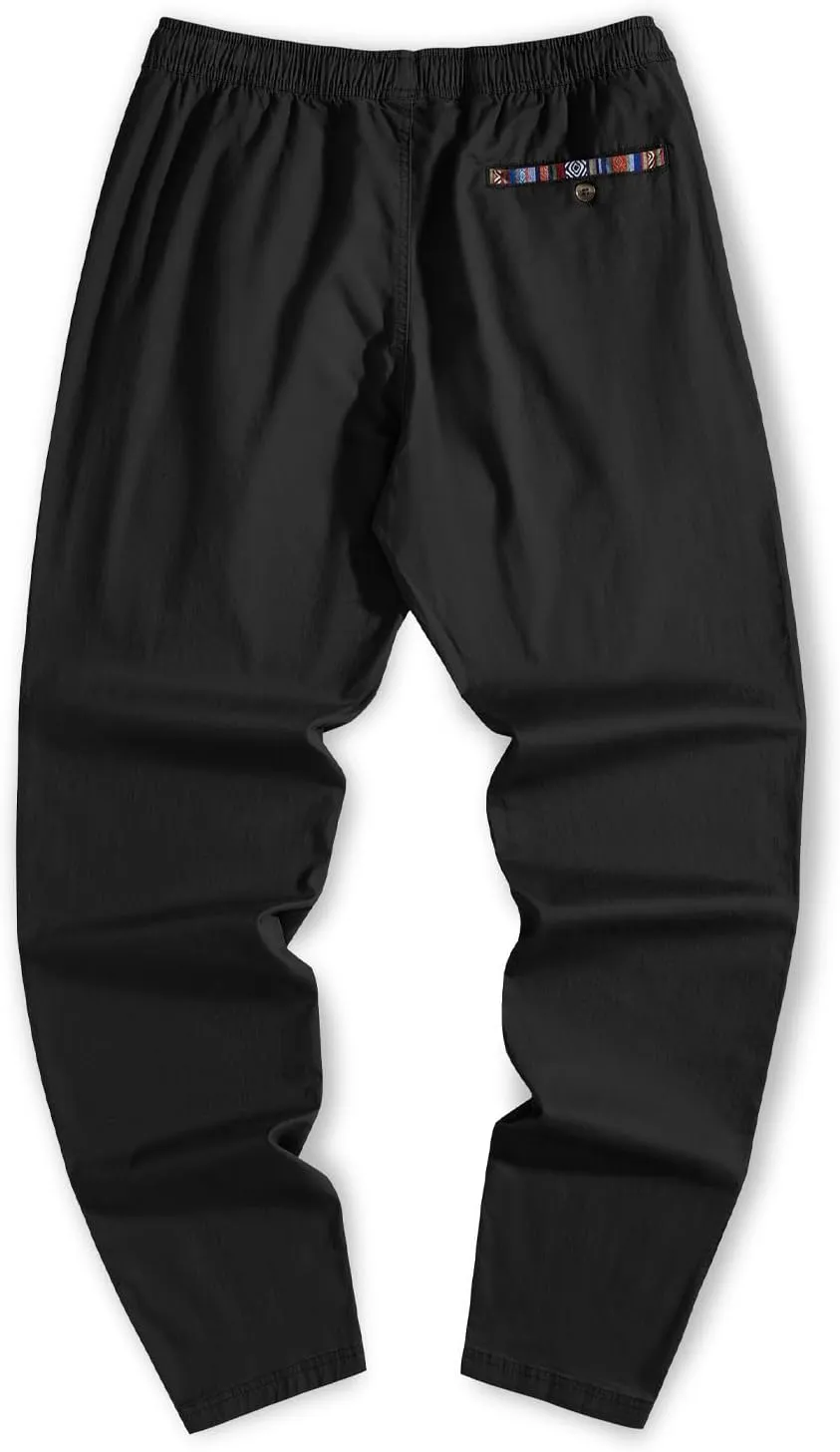 JMIERR Men's Casual Pants Cotton Twill Drawstring Elastic Waist Chino Pants with Pockets