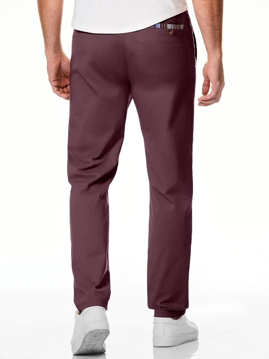 JMIERR Men's Casual Pants Cotton Twill Drawstring Elastic Waist Chino Pants with Pockets