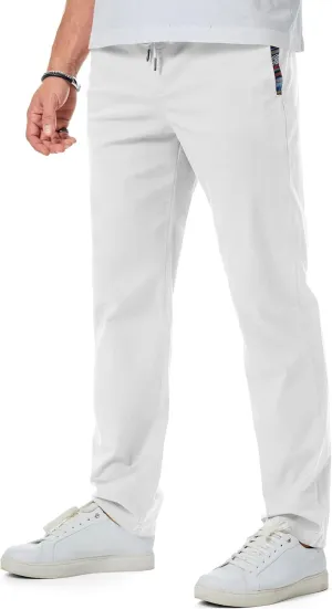 JMIERR Men's Casual Pants Cotton Twill Drawstring Elastic Waist Chino Pants with Pockets