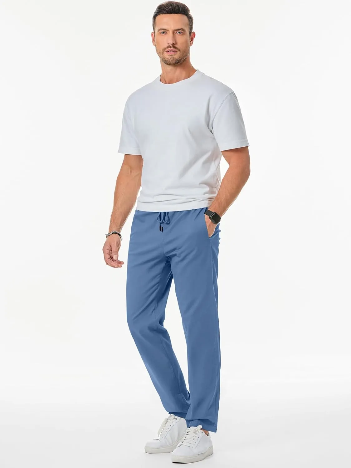 JMIERR Men's Casual Pants Cotton Twill Drawstring Elastic Waist Chino Pants with Pockets