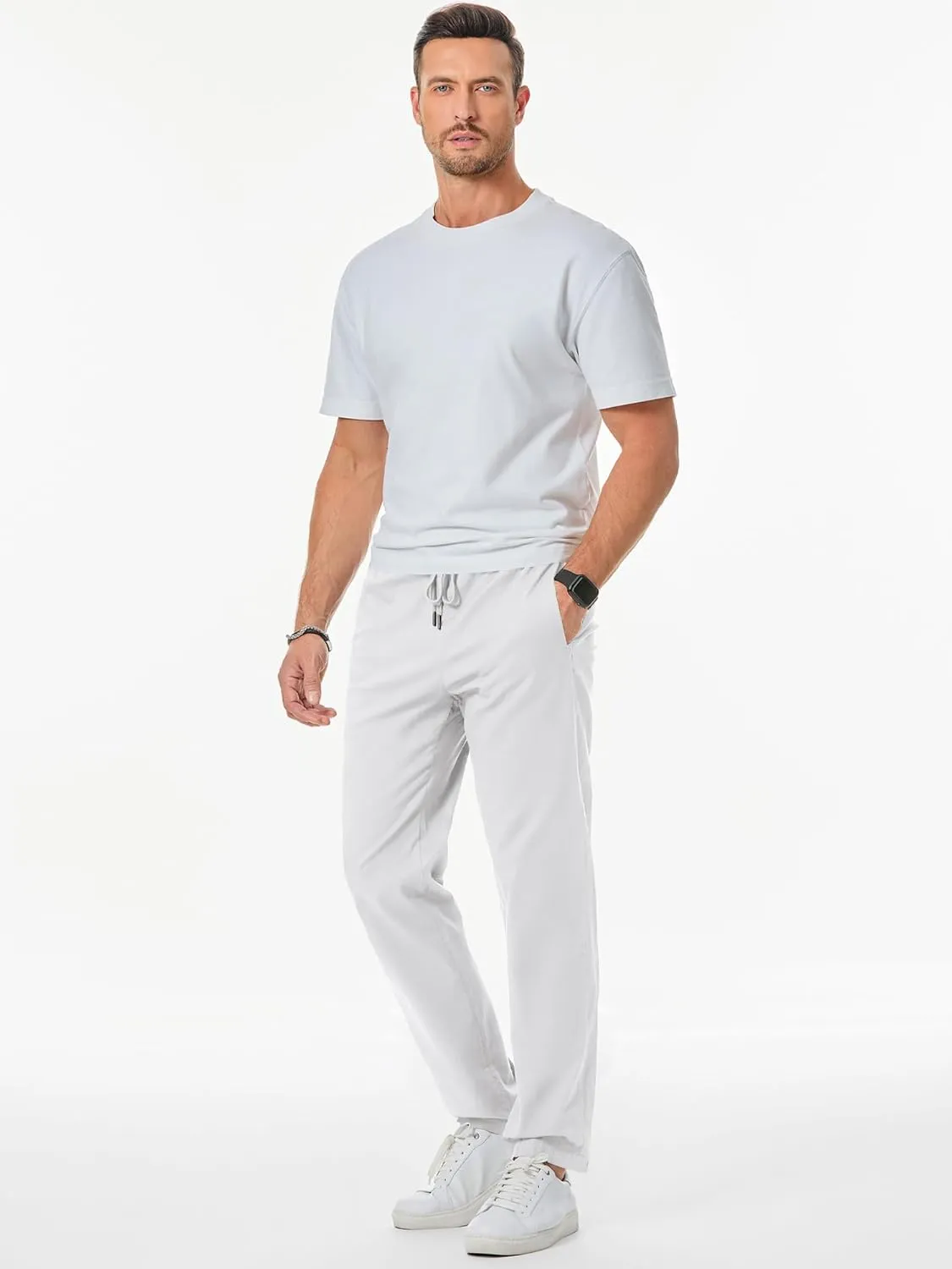 JMIERR Men's Casual Pants Cotton Twill Drawstring Elastic Waist Chino Pants with Pockets