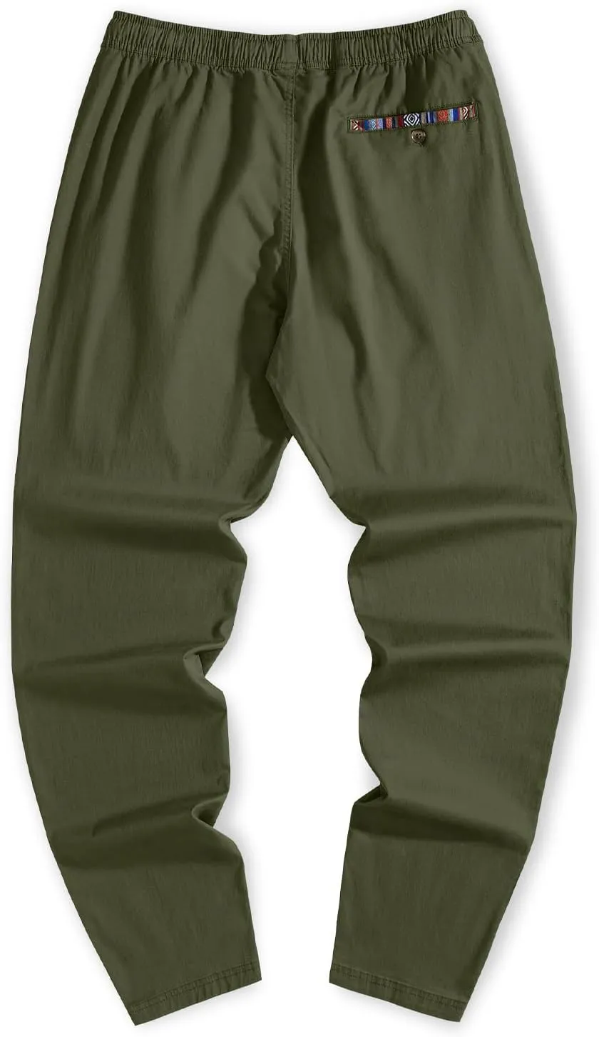 JMIERR Men's Casual Pants Cotton Twill Drawstring Elastic Waist Chino Pants with Pockets