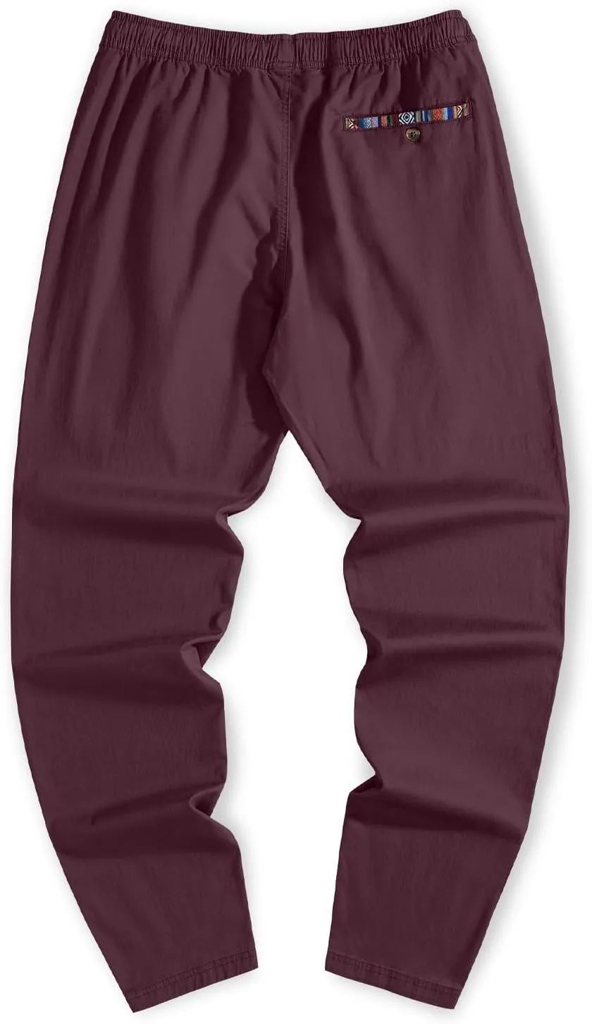 JMIERR Men's Casual Pants Cotton Twill Drawstring Elastic Waist Chino Pants with Pockets