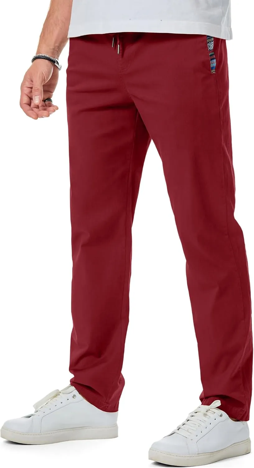 JMIERR Men's Casual Pants Cotton Twill Drawstring Elastic Waist Chino Pants with Pockets