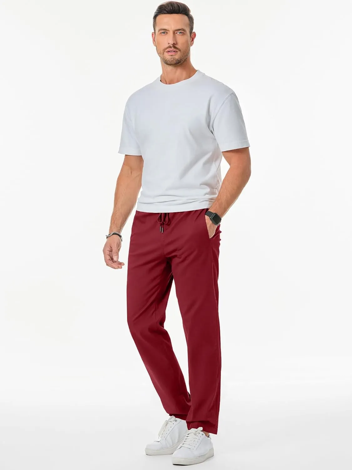 JMIERR Men's Casual Pants Cotton Twill Drawstring Elastic Waist Chino Pants with Pockets