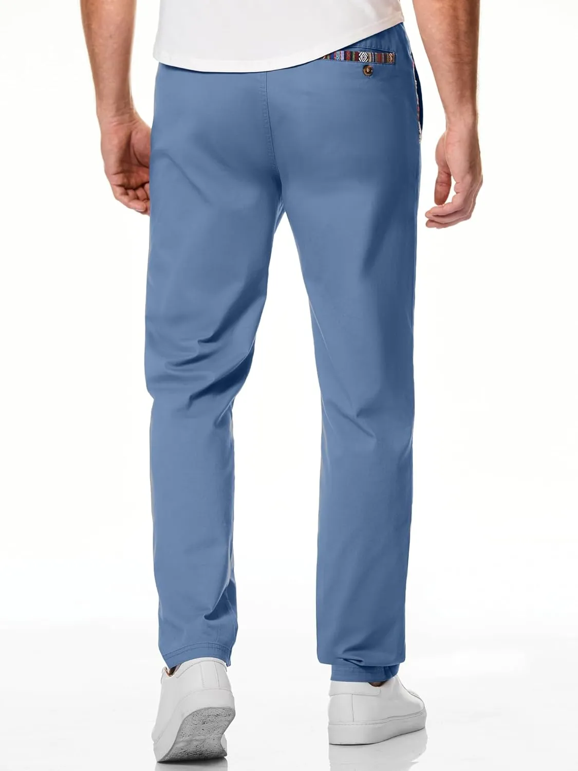 JMIERR Men's Casual Pants Cotton Twill Drawstring Elastic Waist Chino Pants with Pockets