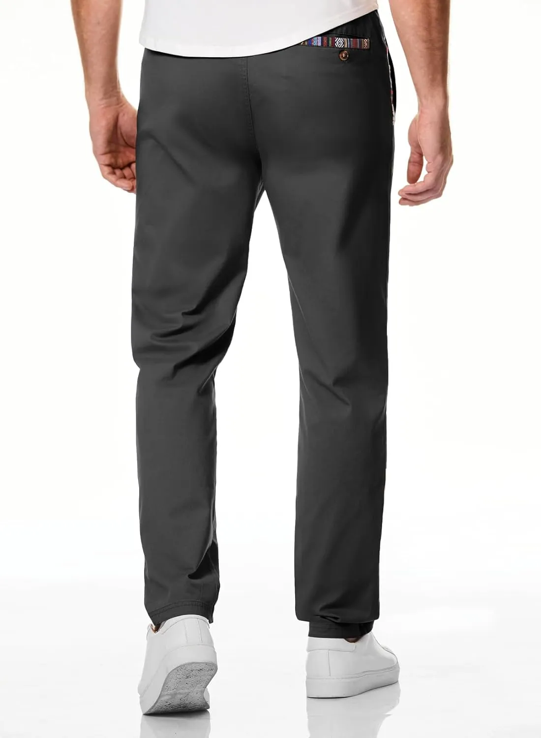 JMIERR Men's Casual Pants Cotton Twill Drawstring Elastic Waist Chino Pants with Pockets