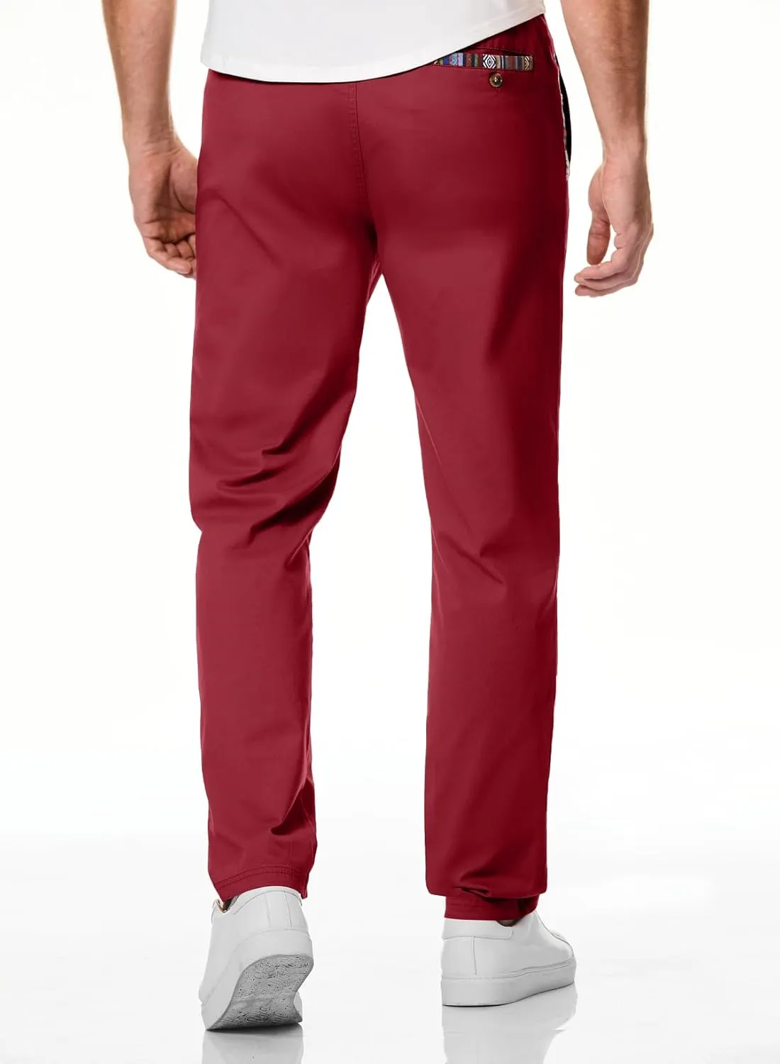 JMIERR Men's Casual Pants Cotton Twill Drawstring Elastic Waist Chino Pants with Pockets