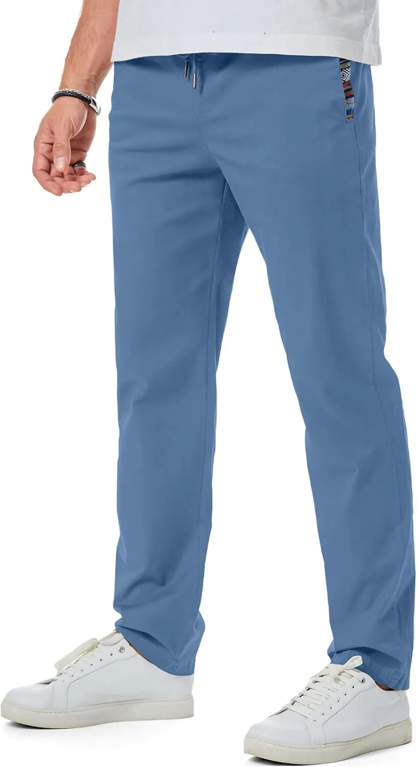 JMIERR Men's Casual Pants Cotton Twill Drawstring Elastic Waist Chino Pants with Pockets