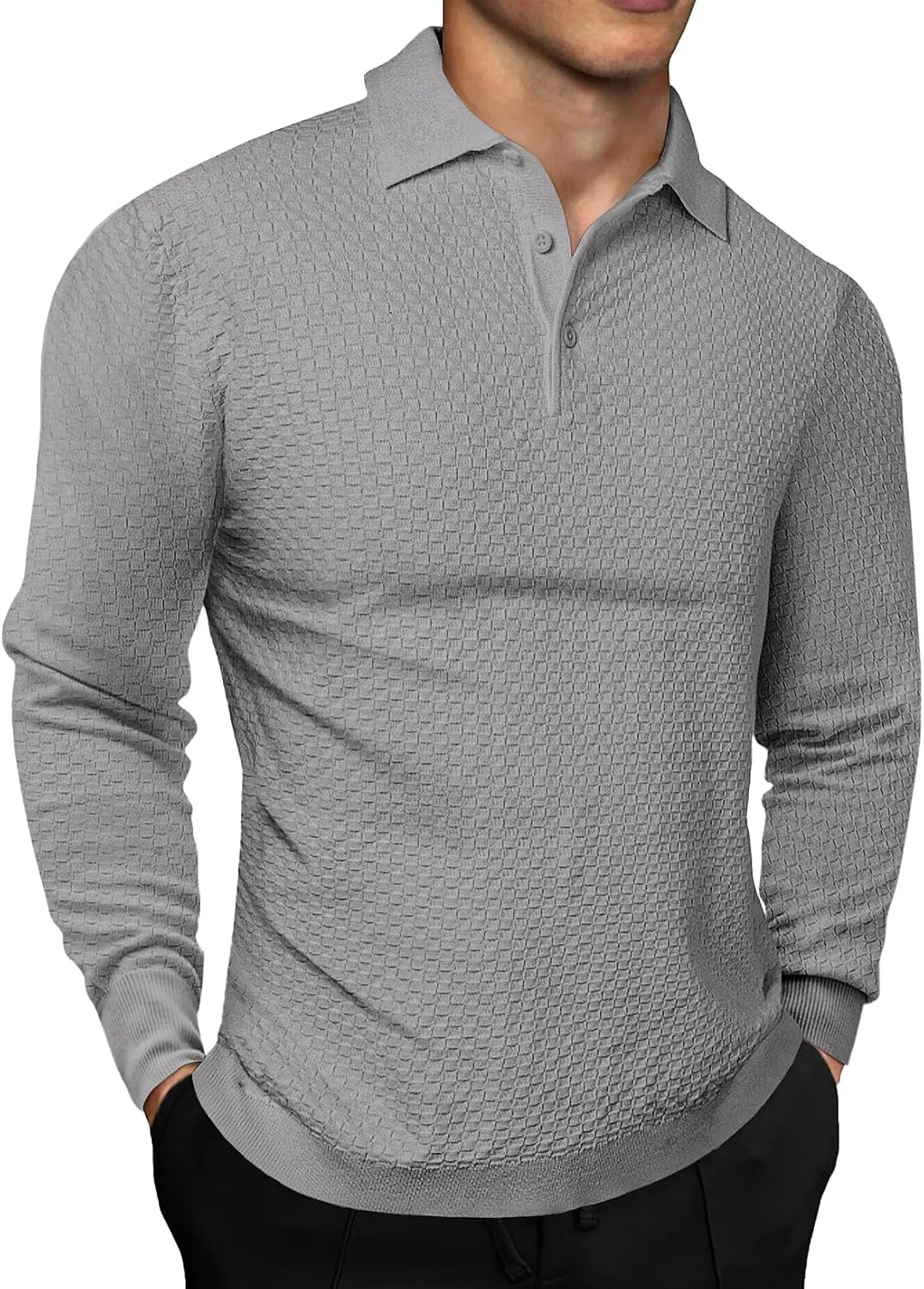 JMIERR Mens Knit Polo Shirts Casual Button Down Long Sleeve Dress Shirts Winter Lightweight Pullover Sweater