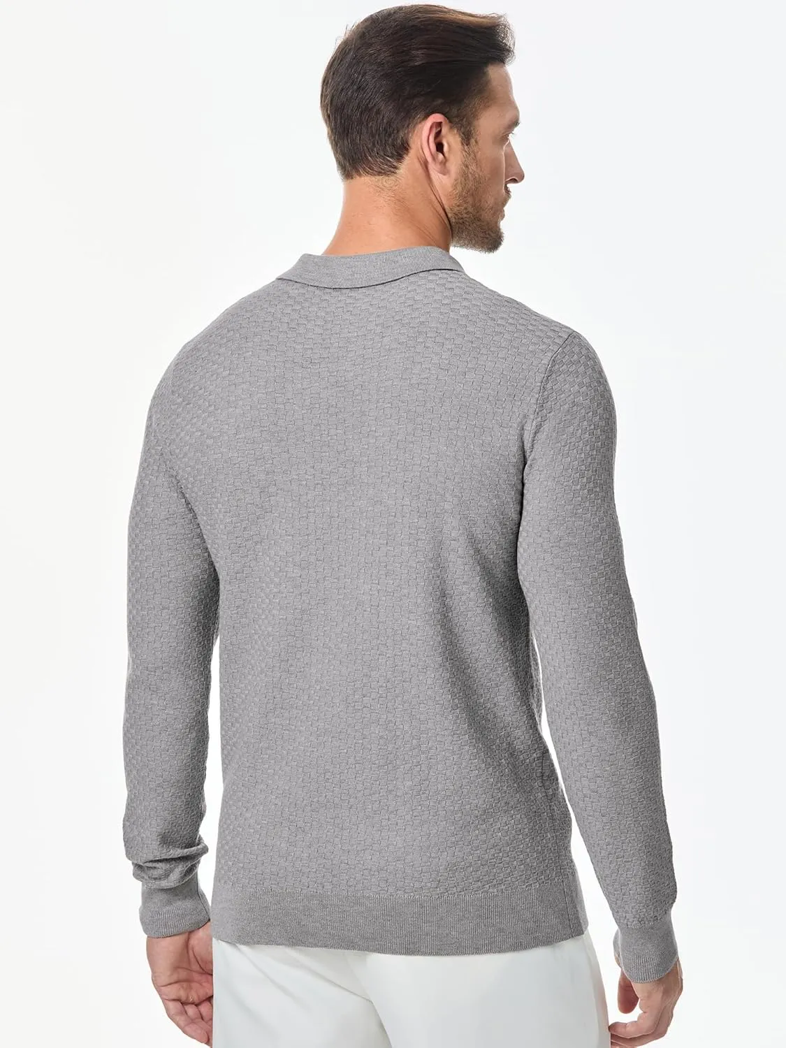 JMIERR Mens Knit Polo Shirts Casual Button Down Long Sleeve Dress Shirts Winter Lightweight Pullover Sweater