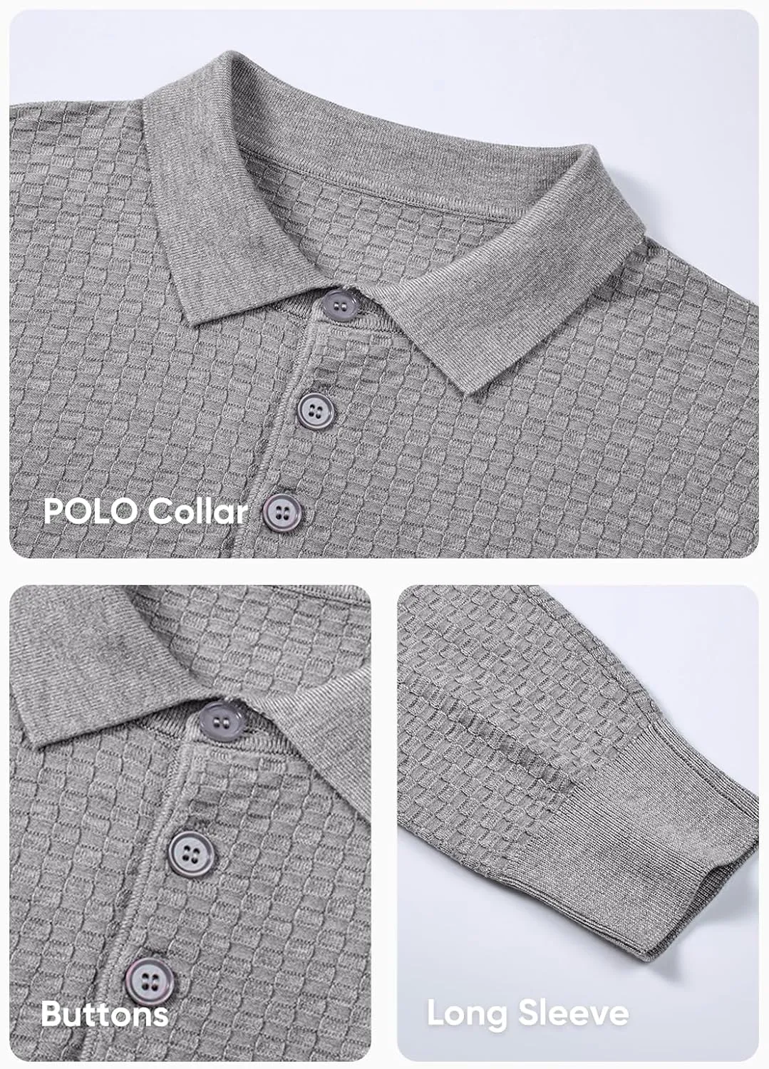 JMIERR Mens Knit Polo Shirts Casual Button Down Long Sleeve Dress Shirts Winter Lightweight Pullover Sweater